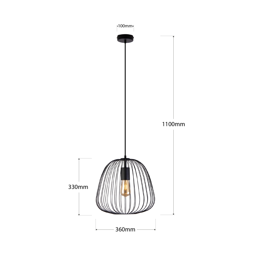OVELLA cable-hung pendant lamp 1xE27/15W/230V Ø 36 cm, black