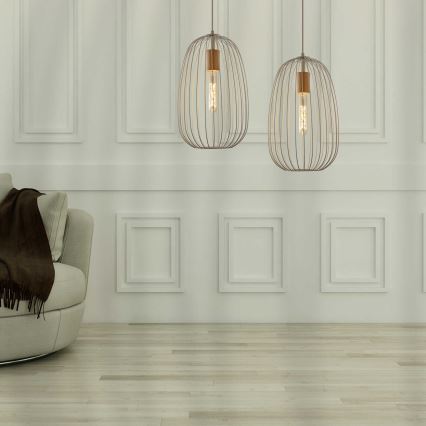 OVELLA Cable Pendant Lamp 1xE27/15W/230V Ø 25 cm Cream/Pine