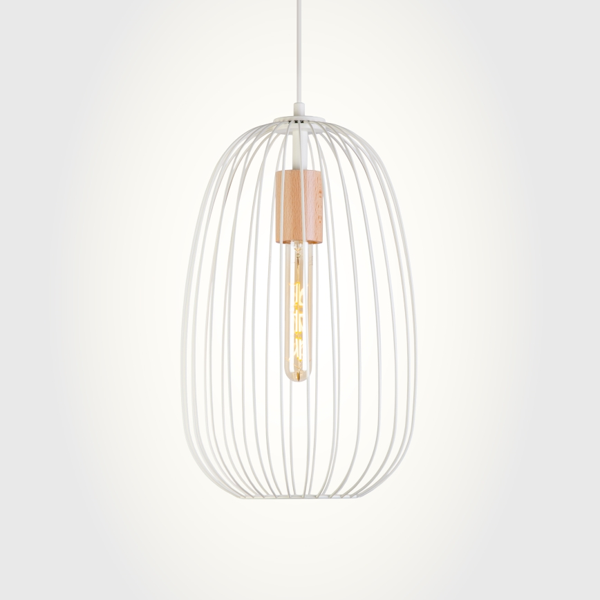 OVELLA Cable Pendant Lamp 1xE27/15W/230V Ø 25 cm Cream/Pine