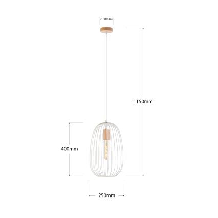 OVELLA Cable Pendant Lamp 1xE27/15W/230V Ø 25 cm Cream/Pine