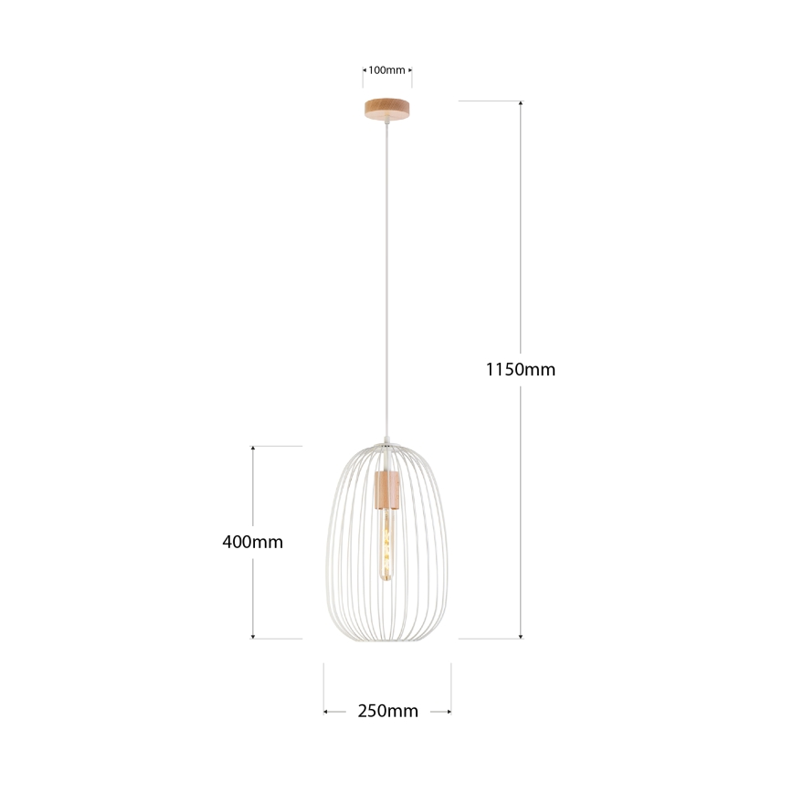 OVELLA Cable Pendant Lamp 1xE27/15W/230V Ø 25 cm Cream/Pine