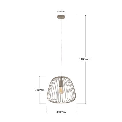 OVELLA Cable Pendant Light, 1x E27/15W/230V, Ø36 cm, Grey