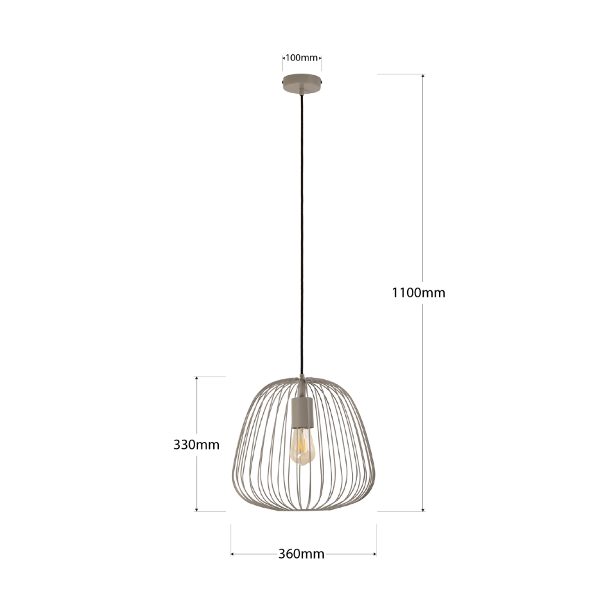 OVELLA Cable Pendant Light, 1x E27/15W/230V, Ø36 cm, Grey