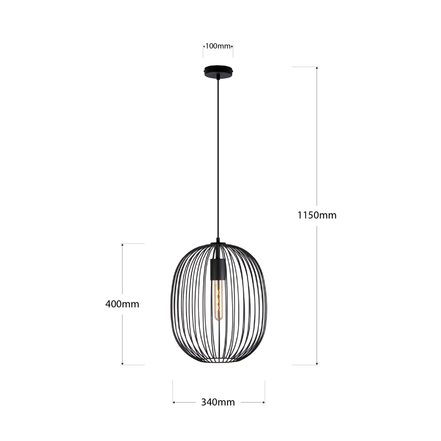 OVELLA cable pendant light 1xE27/15W/230V, Ø 34 cm, black