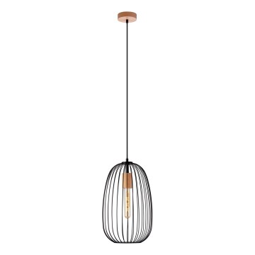 OVELLA Pendant Light with Cord 1xE27/15W/230V Ø 25 cm Black/Pine
