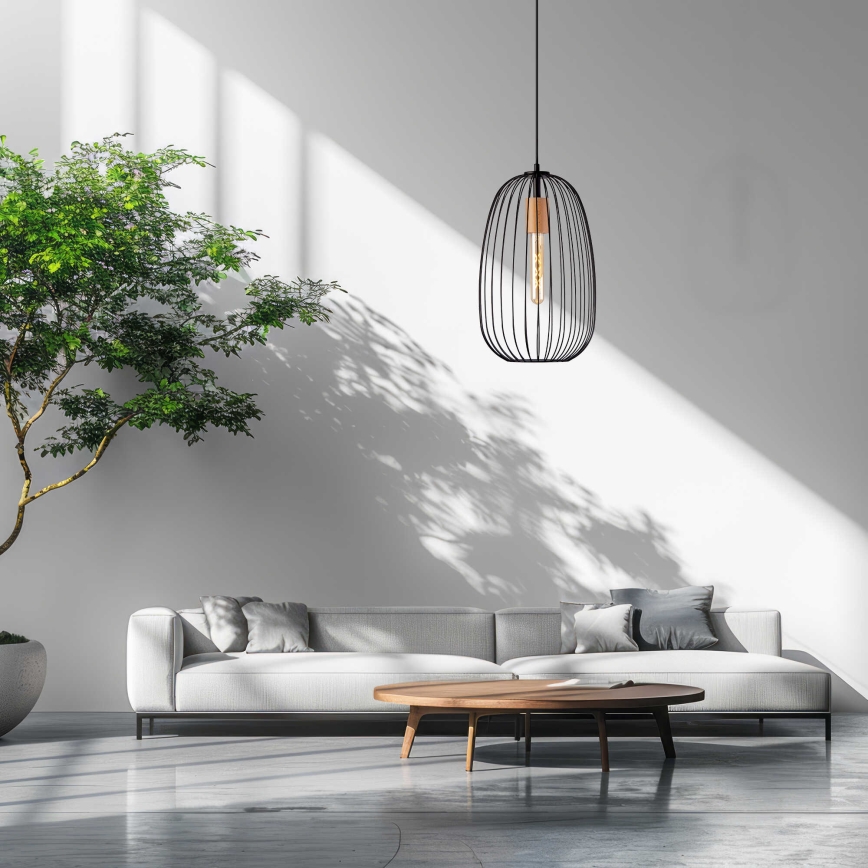 OVELLA Pendant Light with Cord 1xE27/15W/230V Ø 25 cm Black/Pine
