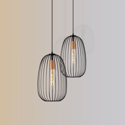 OVELLA Pendant Light with Cord 1xE27/15W/230V Ø 25 cm Black/Pine