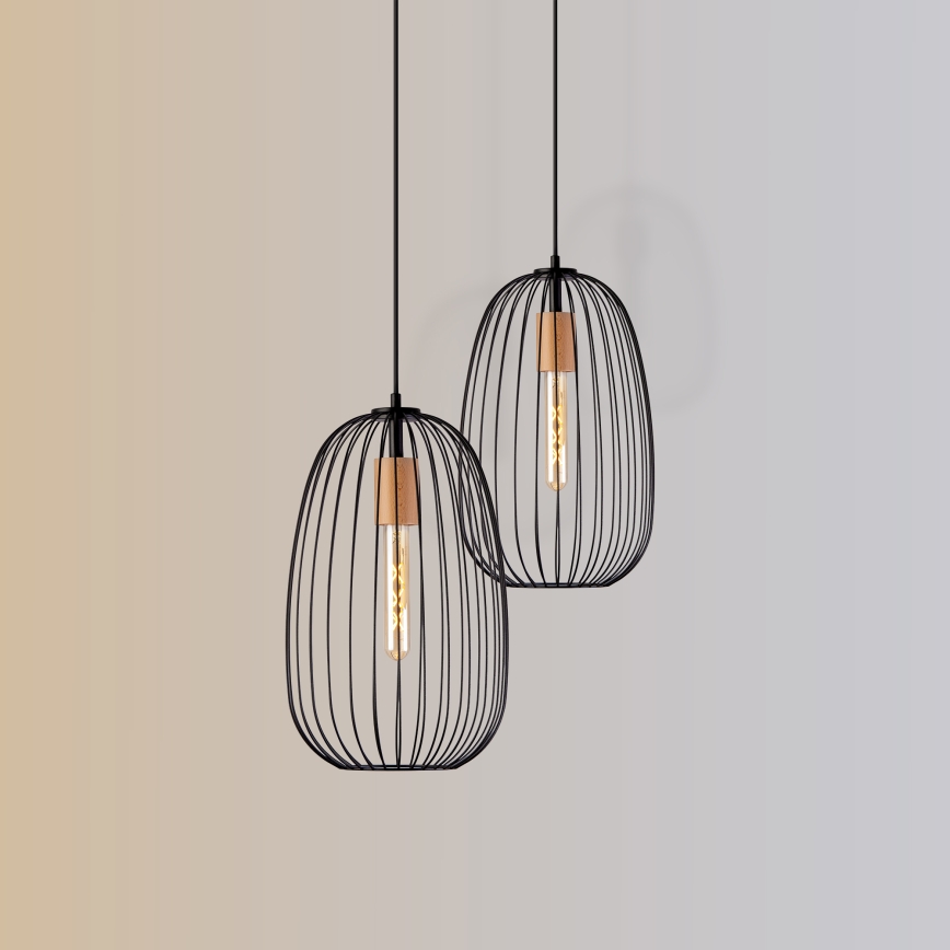 OVELLA Pendant Light with Cord 1xE27/15W/230V Ø 25 cm Black/Pine