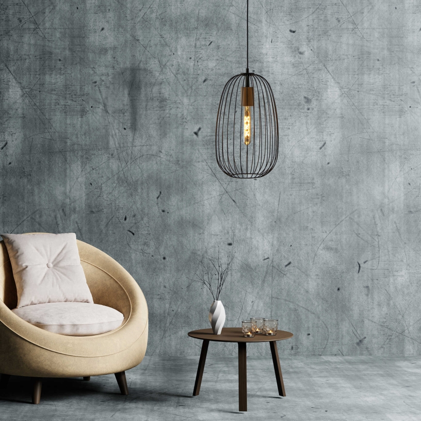OVELLA Pendant Light with Cord 1xE27/15W/230V Ø 25 cm Black/Pine