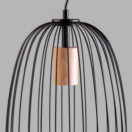 OVELLA Pendant Light with Cord 1xE27/15W/230V Ø 25 cm Black/Pine