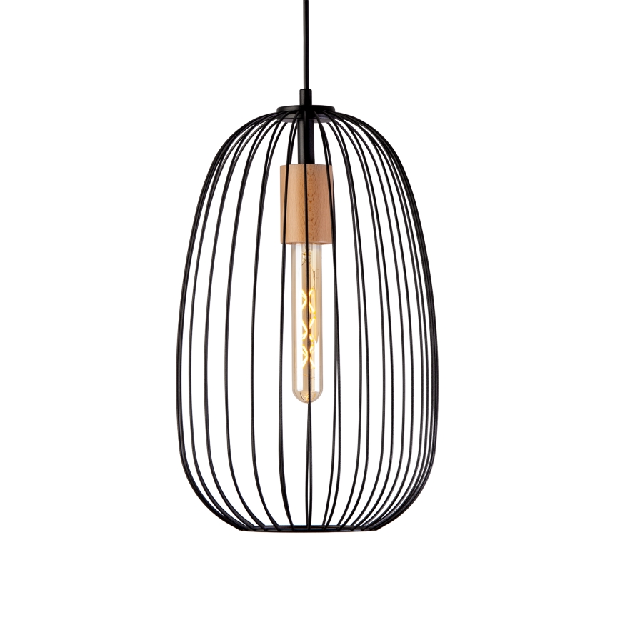 OVELLA Pendant Light with Cord 1xE27/15W/230V Ø 25 cm Black/Pine