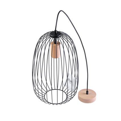 OVELLA Pendant Light with Cord 1xE27/15W/230V Ø 25 cm Black/Pine