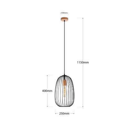OVELLA Pendant Light with Cord 1xE27/15W/230V Ø 25 cm Black/Pine