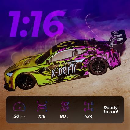 Overmax - X-DRIFT RC drift car with remote control, 1000 mAh, yellow/purple