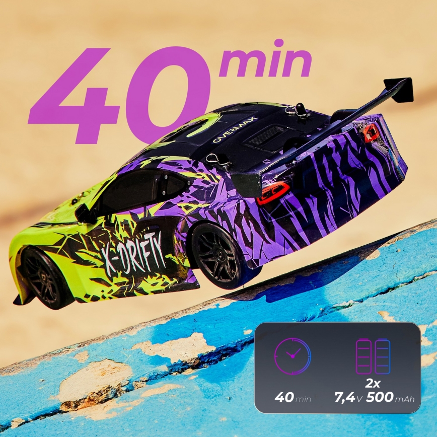 Overmax - X-DRIFT RC drift car with remote control, 1000 mAh, yellow/purple