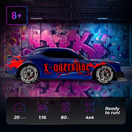 Overmax - X-OVERSLIDE RC Drift Car with Remote Control, 1000 mAh, Black/Green/Blue/Red