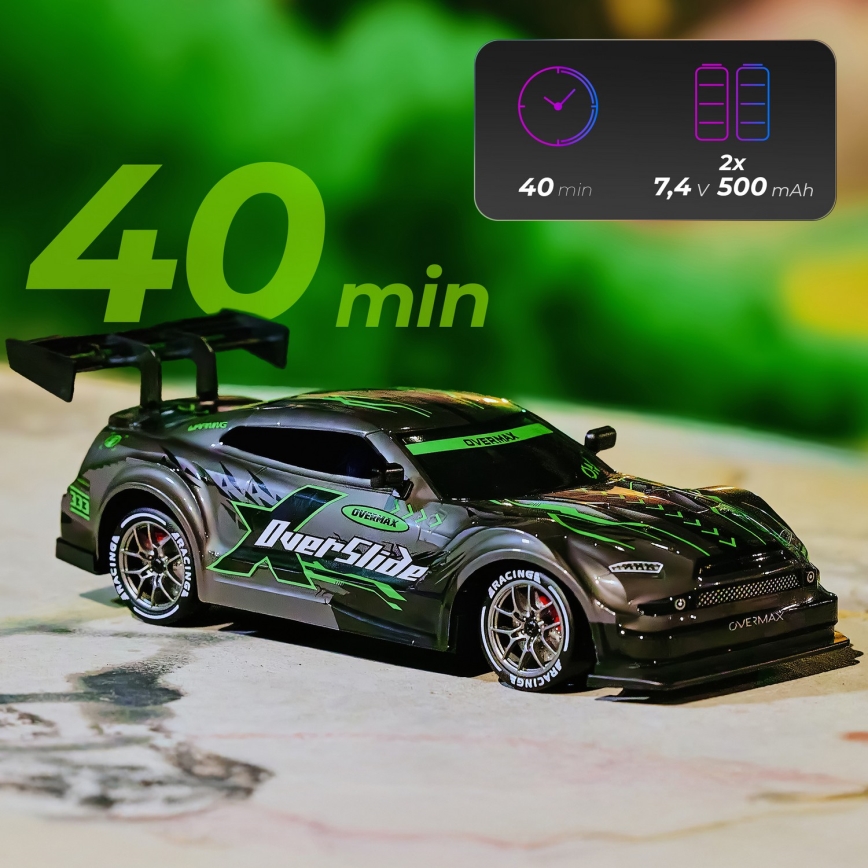 Overmax - X-OVERSLIDE RC Drift Car with Remote Control, 1000 mAh, Black/Green/Blue/Red