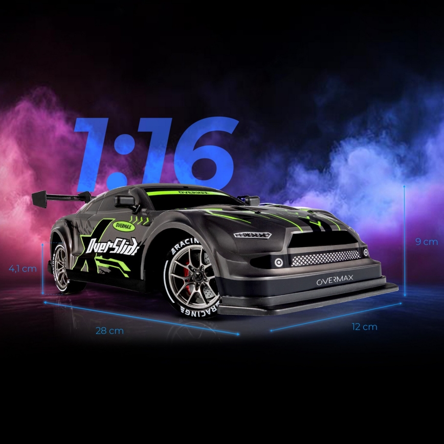 Overmax - X-OVERSLIDE RC Drift Car with Remote Control, 1000 mAh, Black/Green/Blue/Red