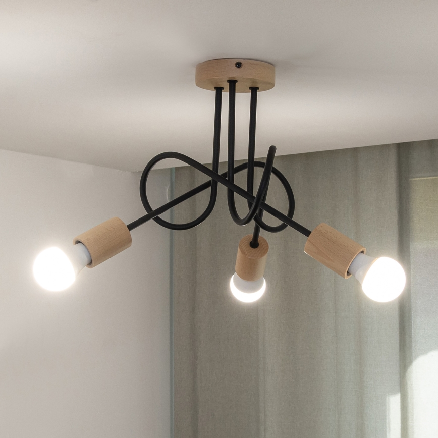 OXFORD Flush-Mount Ceiling Light 3xE27/15W/230V Pine/Black