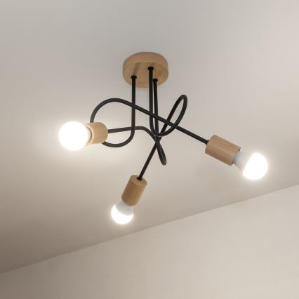 OXFORD Flush-Mount Ceiling Light 3xE27/15W/230V Pine/Black