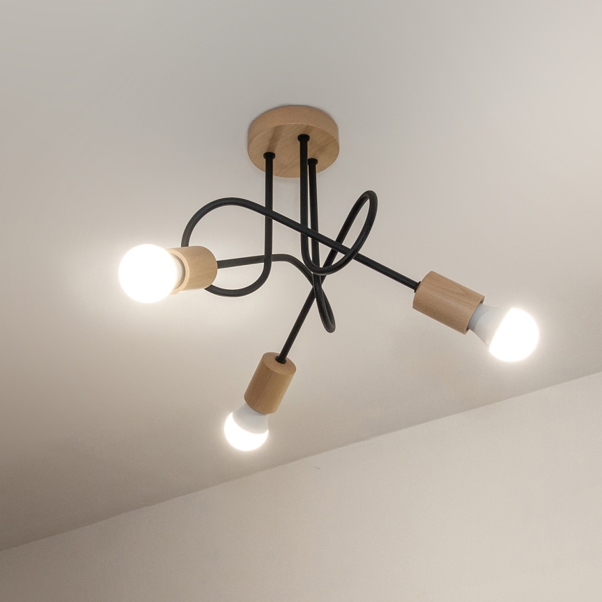 OXFORD Flush-Mount Ceiling Light 3xE27/15W/230V Pine/Black