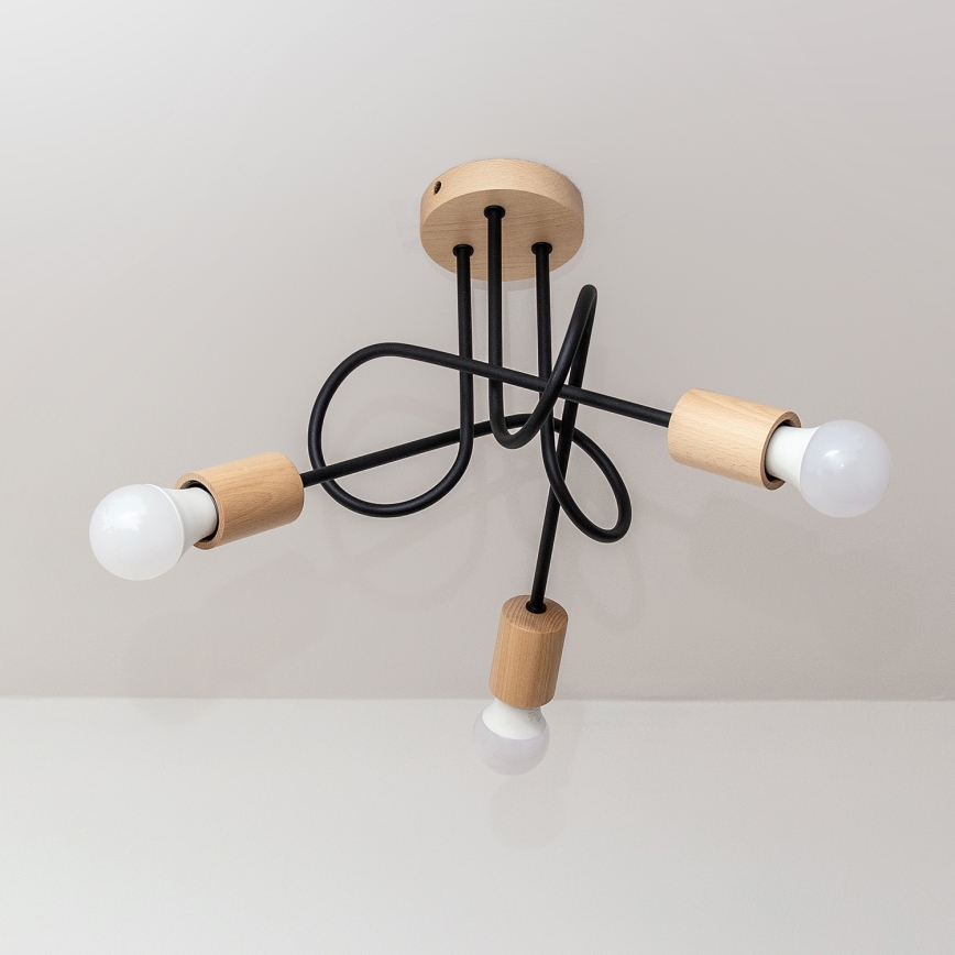 OXFORD Flush-Mount Ceiling Light 3xE27/15W/230V Pine/Black