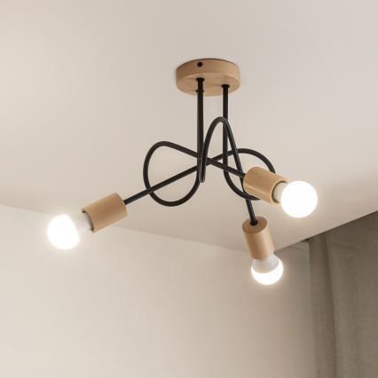 OXFORD Flush-Mount Ceiling Light 3xE27/15W/230V Pine/Black