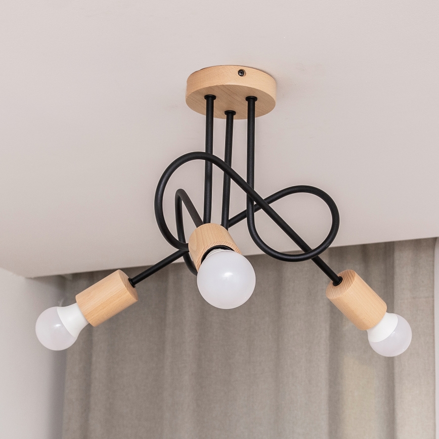 OXFORD Flush-Mount Ceiling Light 3xE27/15W/230V Pine/Black