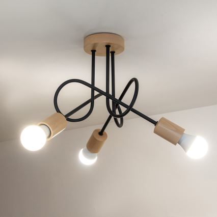 OXFORD Flush-Mount Ceiling Light 3xE27/15W/230V Pine/Black