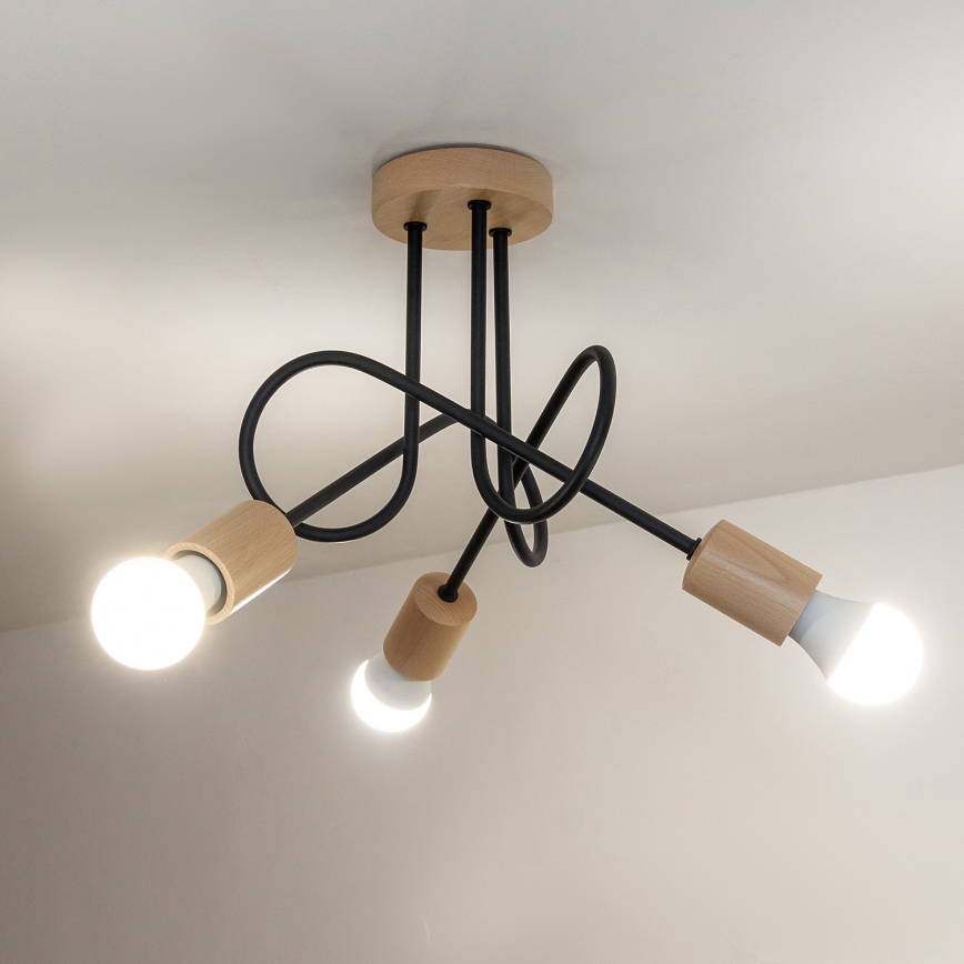 OXFORD Flush-Mount Ceiling Light 3xE27/15W/230V Pine/Black