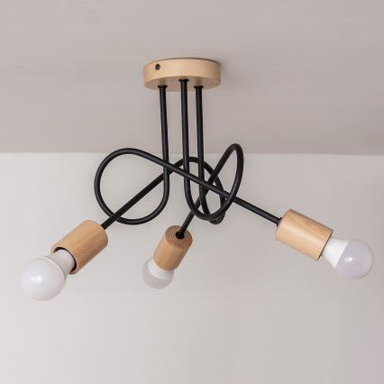 OXFORD Flush-Mount Ceiling Light 3xE27/15W/230V Pine/Black