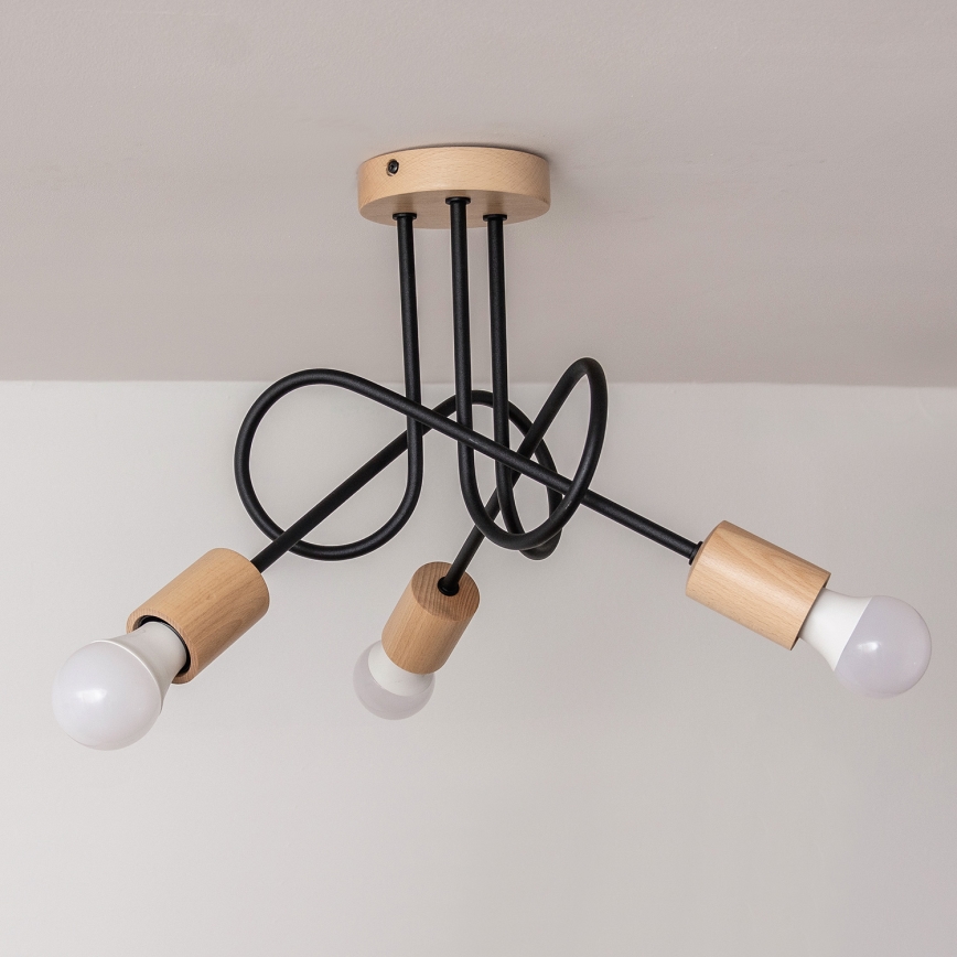 OXFORD Flush-Mount Ceiling Light 3xE27/15W/230V Pine/Black