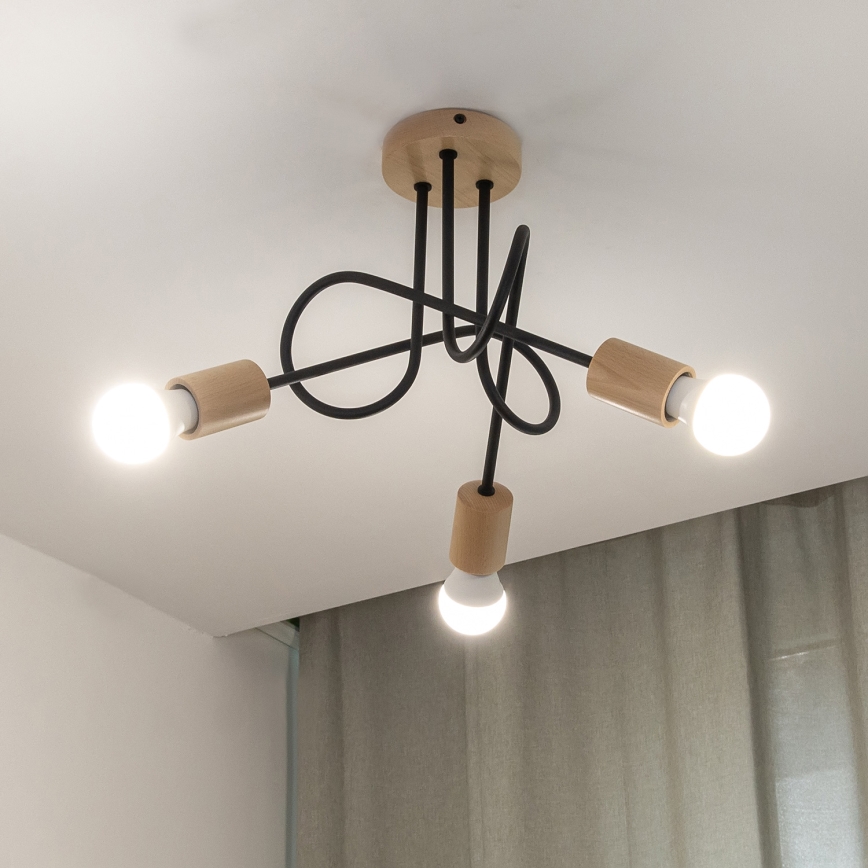 OXFORD Flush-Mount Ceiling Light 3xE27/15W/230V Pine/Black
