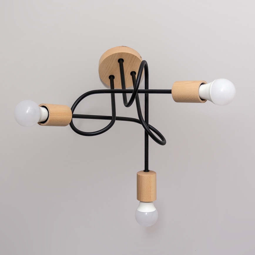 OXFORD Flush-Mount Ceiling Light 3xE27/15W/230V Pine/Black