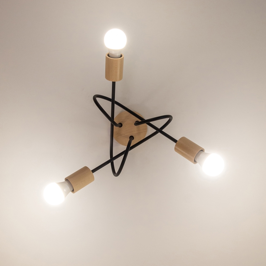 OXFORD Flush-Mount Ceiling Light 3xE27/15W/230V Pine/Black