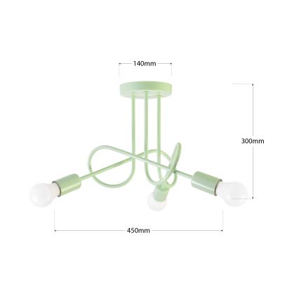 OXFORD Flush-mount ceiling light 3×E27/15W/230V, green