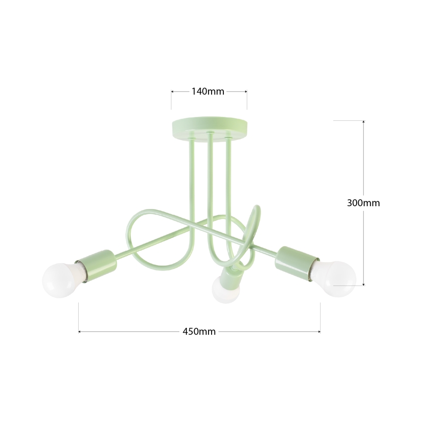 OXFORD Flush-mount ceiling light 3×E27/15W/230V, green