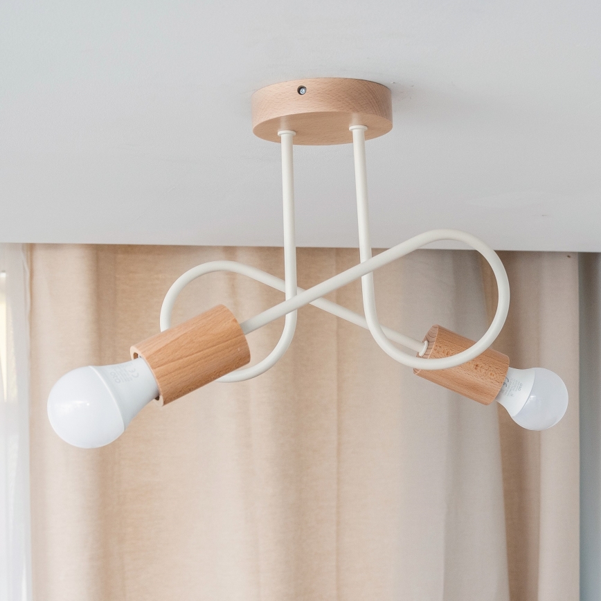OXFORD Flush-Mount Chandelier, 2x E27/15W/230V, Pine/Cream