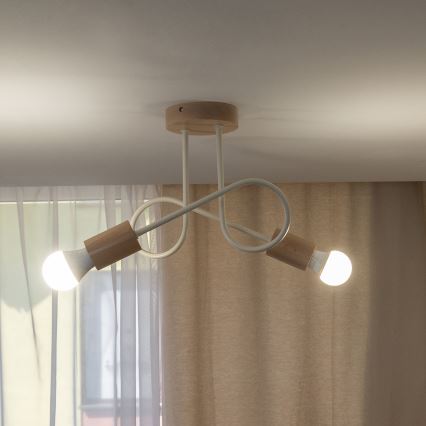OXFORD Flush-Mount Chandelier, 2x E27/15W/230V, Pine/Cream