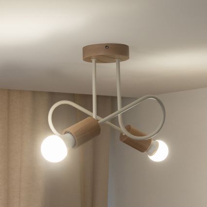 OXFORD Flush-Mount Chandelier, 2x E27/15W/230V, Pine/Cream
