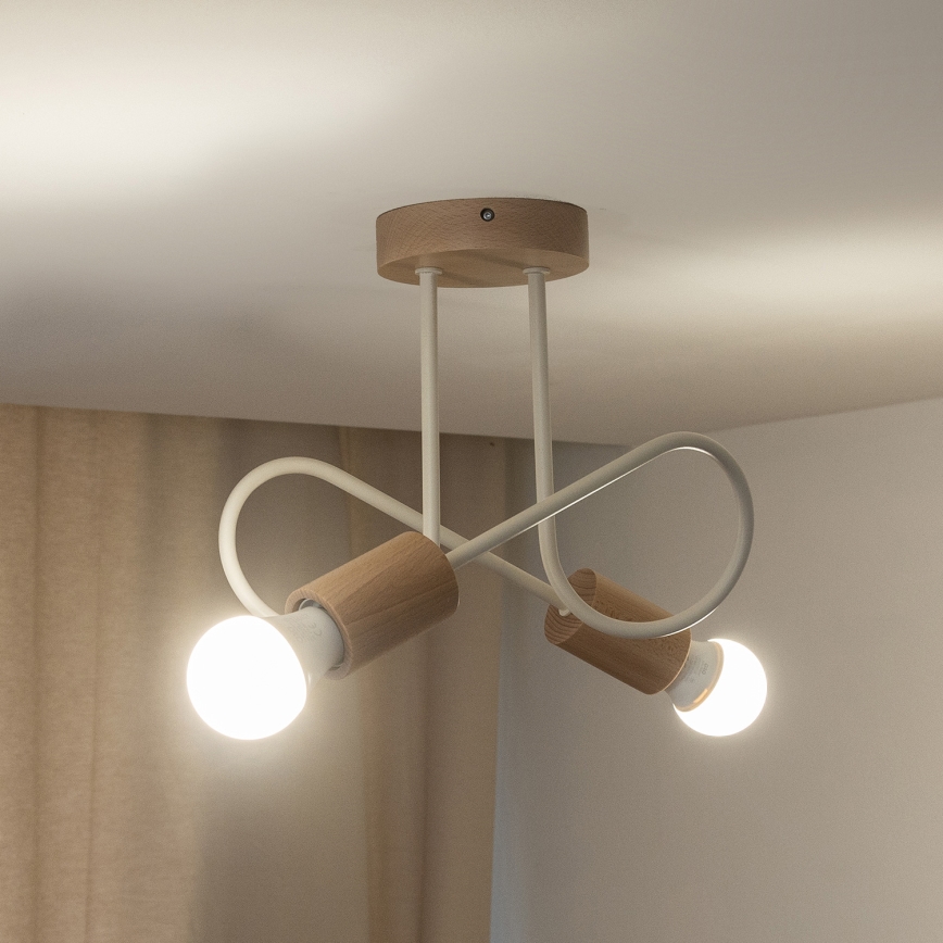 OXFORD Flush-Mount Chandelier, 2x E27/15W/230V, Pine/Cream