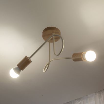 OXFORD Flush-Mount Chandelier, 2x E27/15W/230V, Pine/Cream