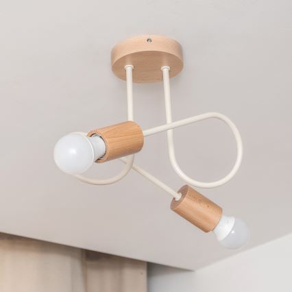 OXFORD Flush-Mount Chandelier, 2x E27/15W/230V, Pine/Cream