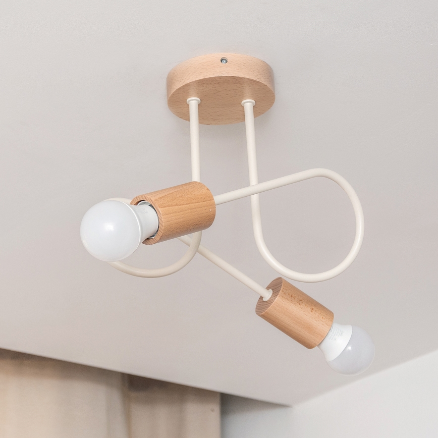 OXFORD Flush-Mount Chandelier, 2x E27/15W/230V, Pine/Cream