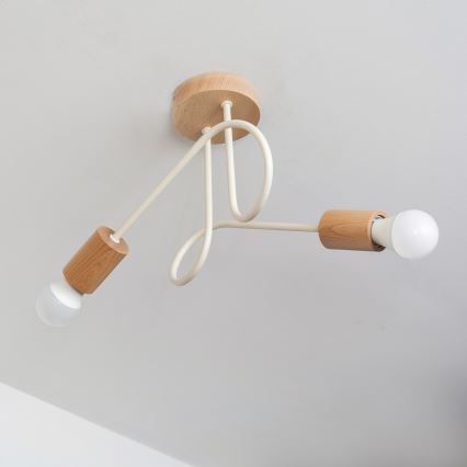 OXFORD Flush-Mount Chandelier, 2x E27/15W/230V, Pine/Cream