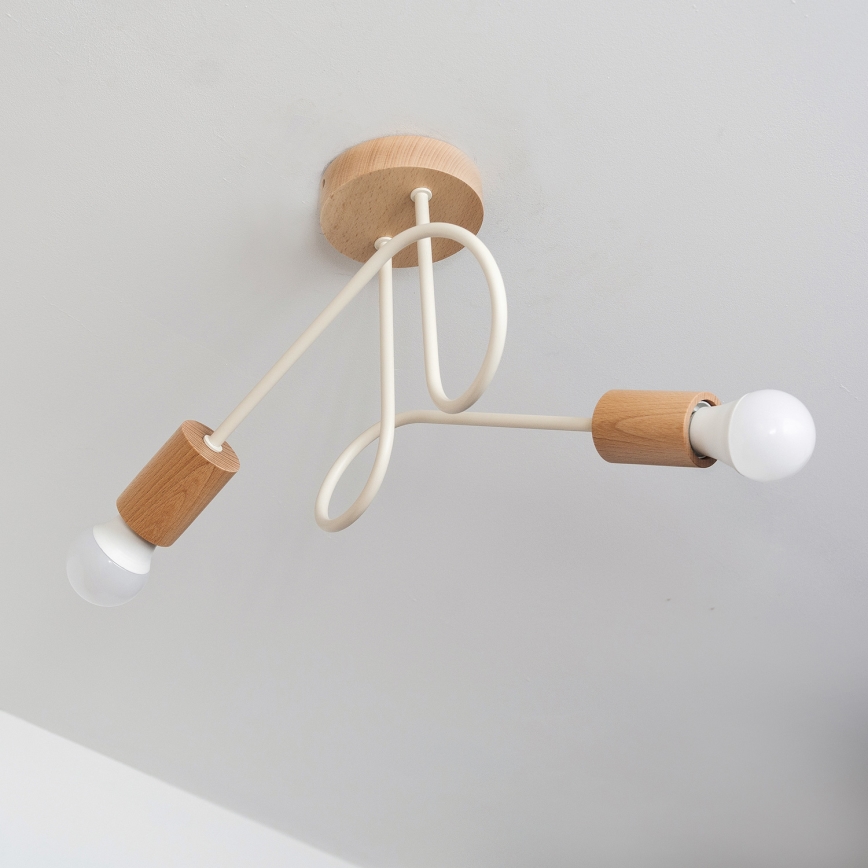 OXFORD Flush-Mount Chandelier, 2x E27/15W/230V, Pine/Cream
