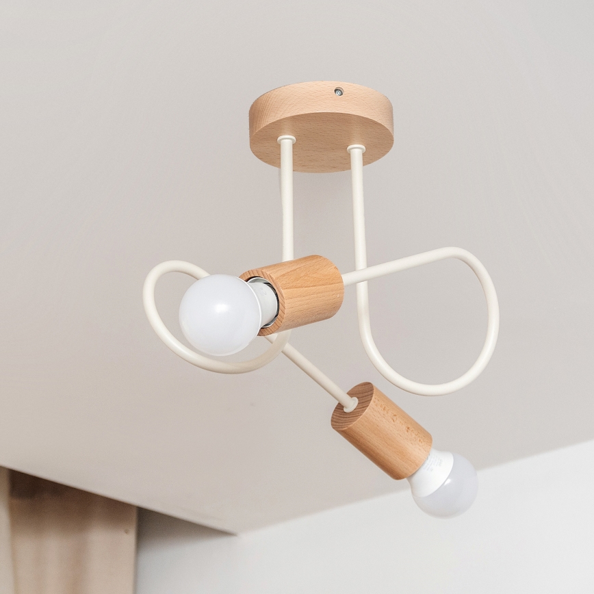 OXFORD Flush-Mount Chandelier, 2x E27/15W/230V, Pine/Cream