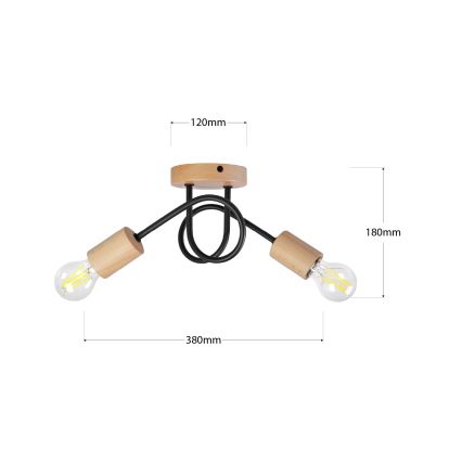 OXFORD Flush-Mount Chandelier 2xE27/15W/230V Pine/Black