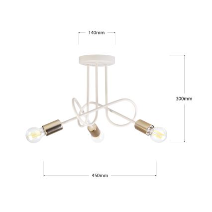 OXFORD Flush-mount chandelier 3x E27/15W/230V, brass/white