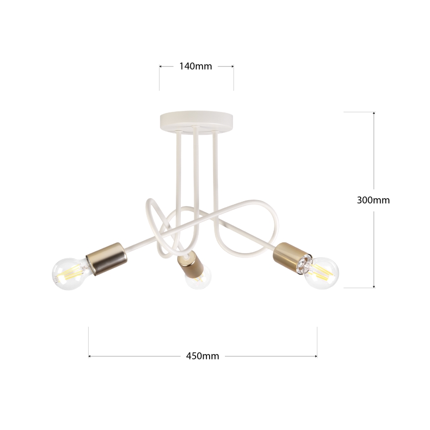 OXFORD Flush-mount chandelier 3x E27/15W/230V, brass/white